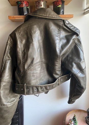 xs Beden Zara Haki Biker Deri Ceket
