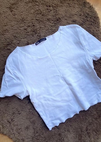 Zara Beyaz Kadın Crop Top, Kısa Kollu - Görsel 3