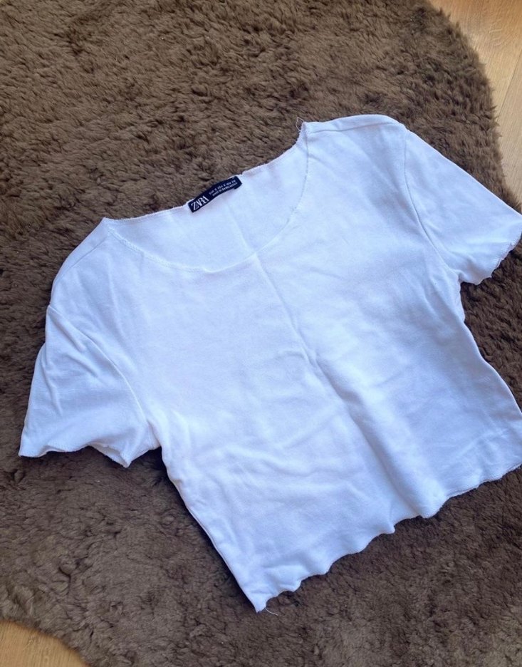 Zara Beyaz Kadın Crop Top, Kısa Kollu - Görsel 3