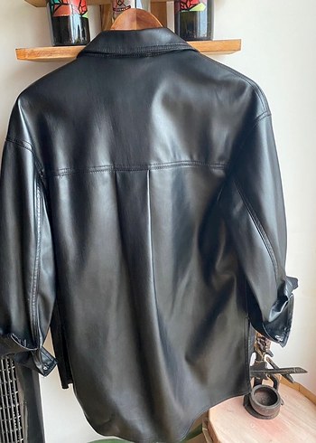 Bershka Düğmeli Siyah Deri Kadın Ceket - Görsel 6