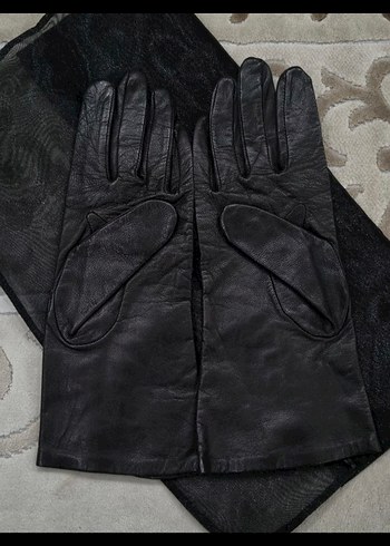 Siyah Gerçek Deri Gotik Kadın Eldivenleri - Görsel 2