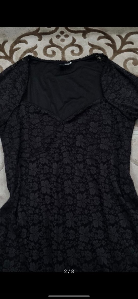 Dantelli kalp yaka elbise - Görsel 2