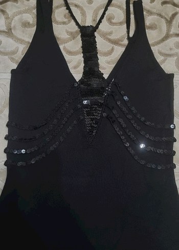 Kaburga detaylı pullu askılı triko bluz - Görsel 2