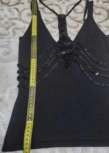 Kaburga detaylı pullu askılı triko bluz - Görsel 3