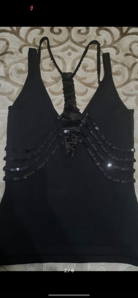 Kaburga detaylı pullu askılı triko bluz - Görsel 2