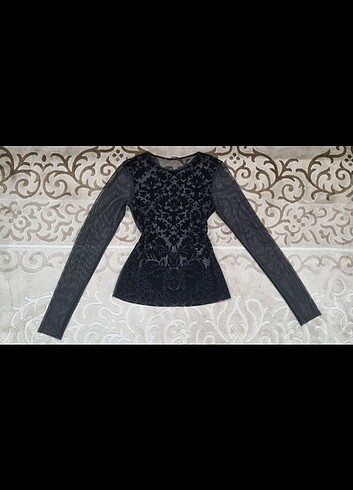 Kadife damask desenli tül gotik bluz
