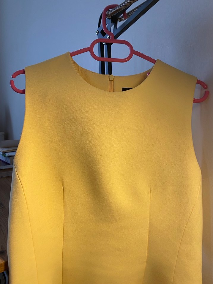 Sarı Midi Kolsuz Drapeli Kadın Elbise - Görsel 2