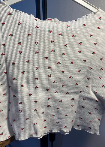 Beyaz Mini Çiçekli Kısa Kollu Kadın Crop Tişört - Görsel 4