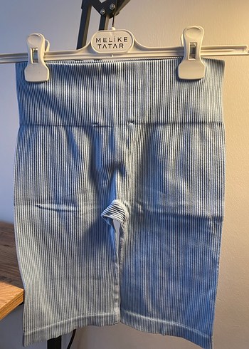 Mavi Fitilli Kısa Kadın Şort Tayt - Görsel 2