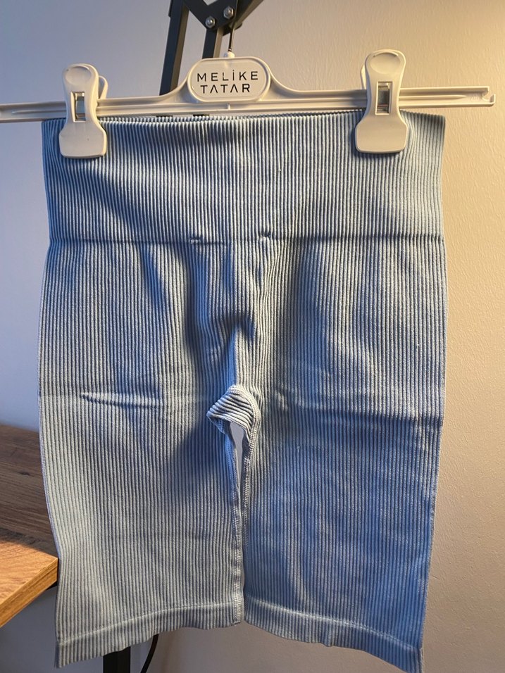 Mavi Fitilli Kısa Kadın Şort Tayt - Görsel 2