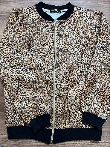 Leopar Desen Fermuarlı Hırka