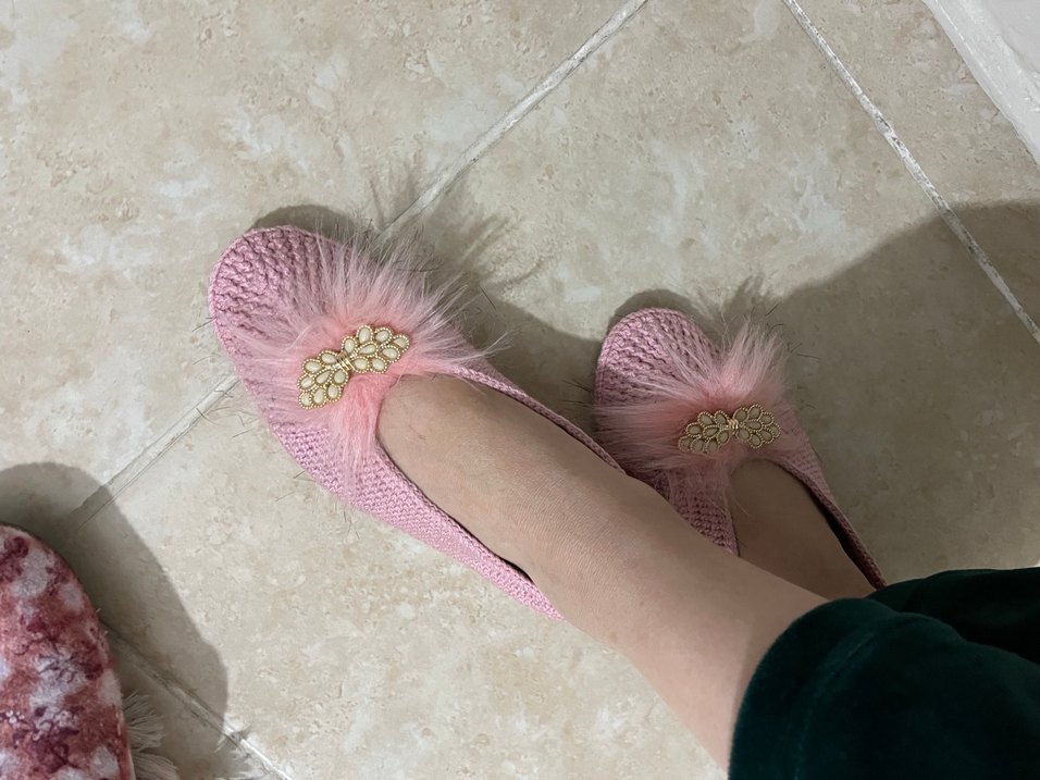 Pembe Kürk Detaylı Örgü Terlik - Görsel 3