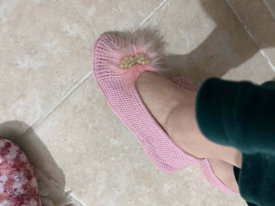 Pembe Kürk Detaylı Örgü Terlik - Görsel 2