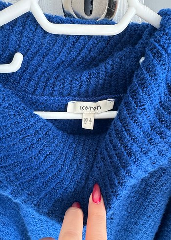 Mavi Boğazlı Örgü Kadın panço - Görsel 2