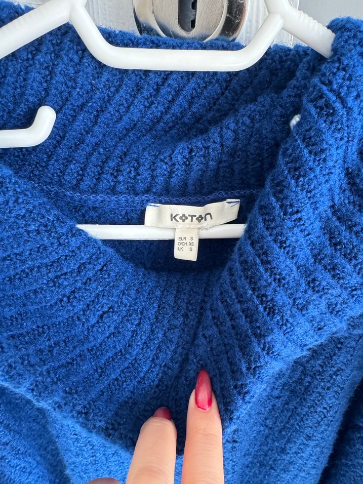 Mavi Boğazlı Örgü Kadın panço - Görsel 2