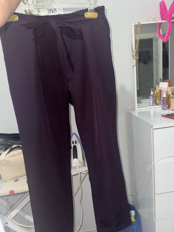 Mor Midi Pilili Kadın Kumaş Pantolon - Görsel 3