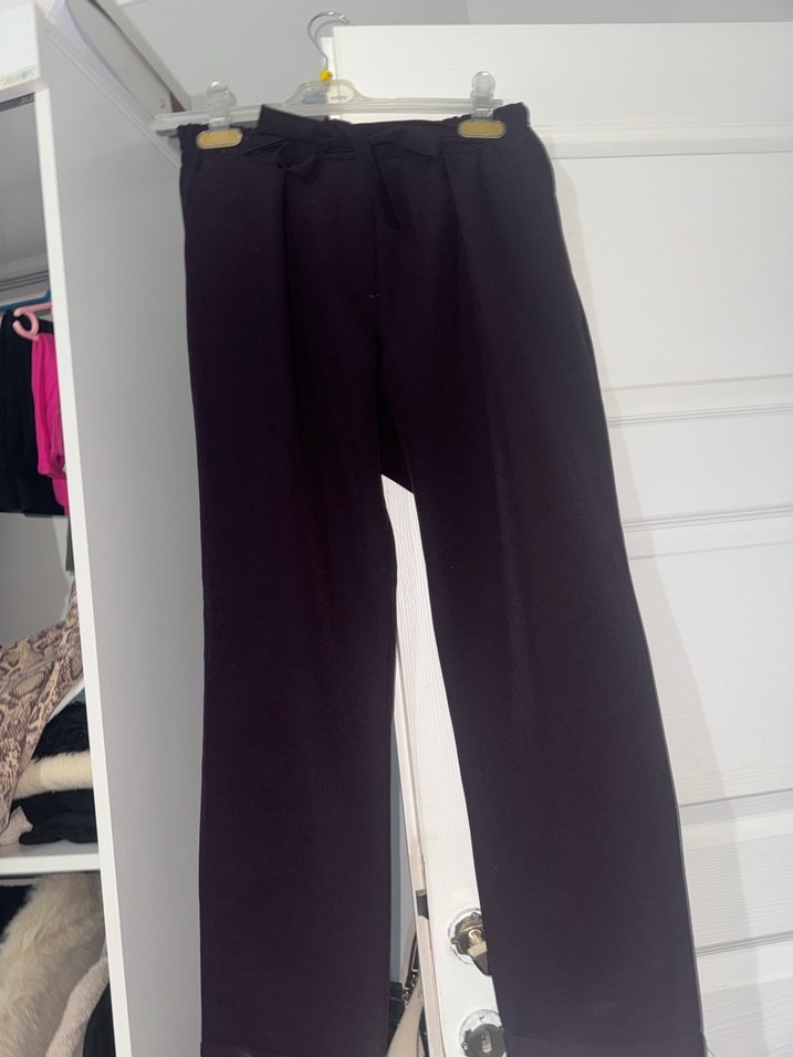 Mor Midi Pilili Kadın Kumaş Pantolon - Görsel 2