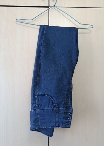 Düğmeli Mavi Kadın Midi Kot Pantolon - Görsel 2