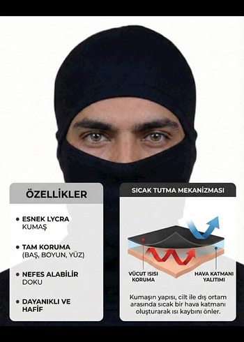 Siyah Erkek kar maskesi - Görsel 2