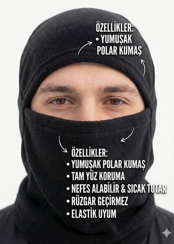 Siyah Erkek polar kar maskesi - Görsel 2