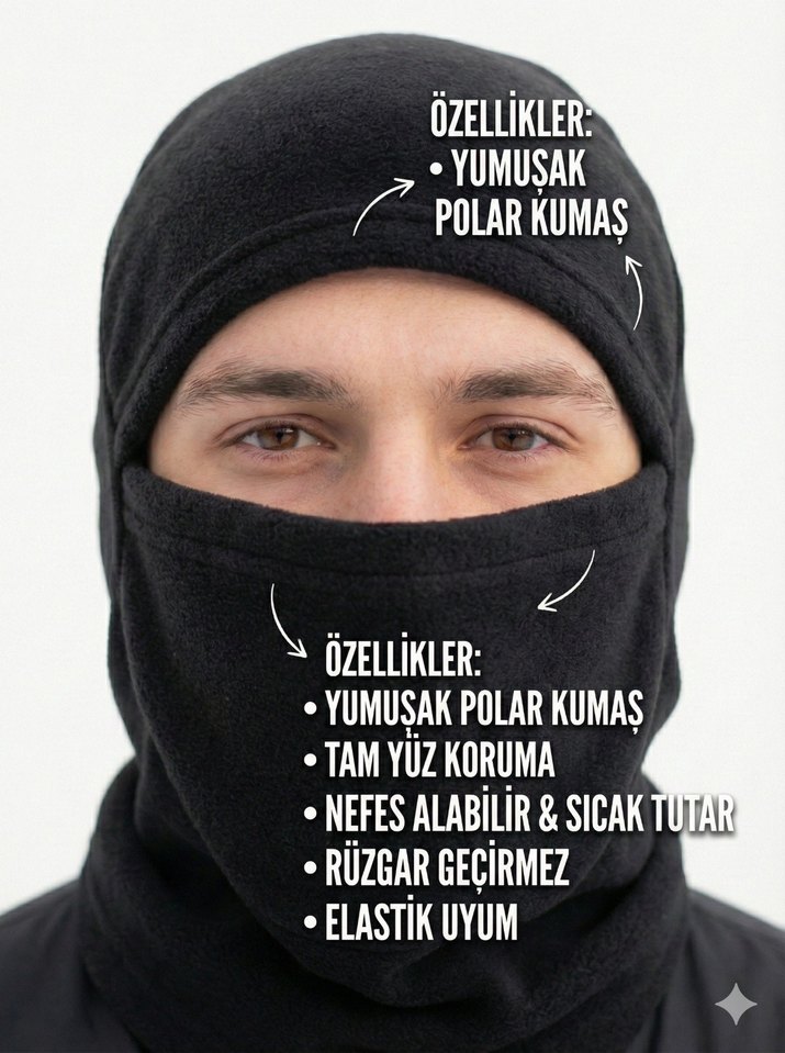 Siyah Erkek polar kar maskesi - Görsel 2