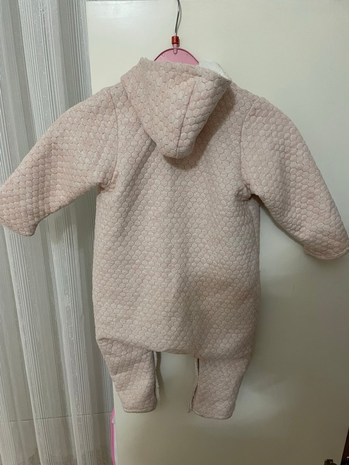 Pembe Kapüşonlu içi tüylü Bebek Tulumu - Görsel 3