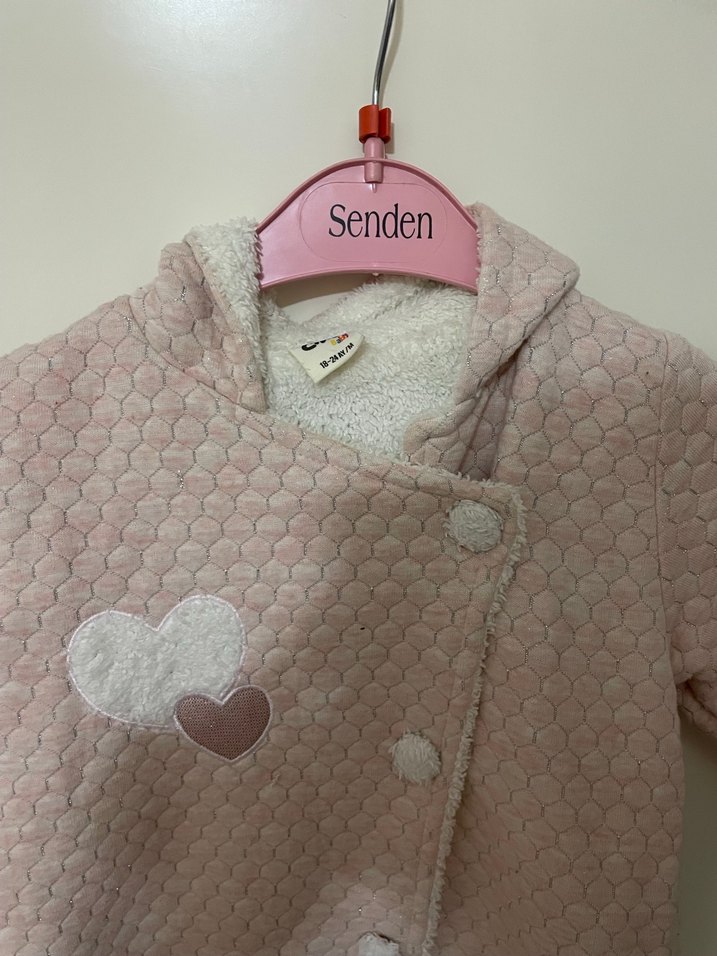 Pembe Kapüşonlu içi tüylü Bebek Tulumu - Görsel 4