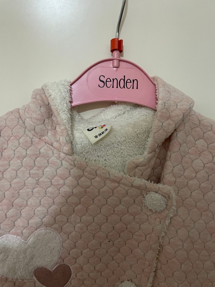 Pembe Kapüşonlu içi tüylü Bebek Tulumu - Görsel 5