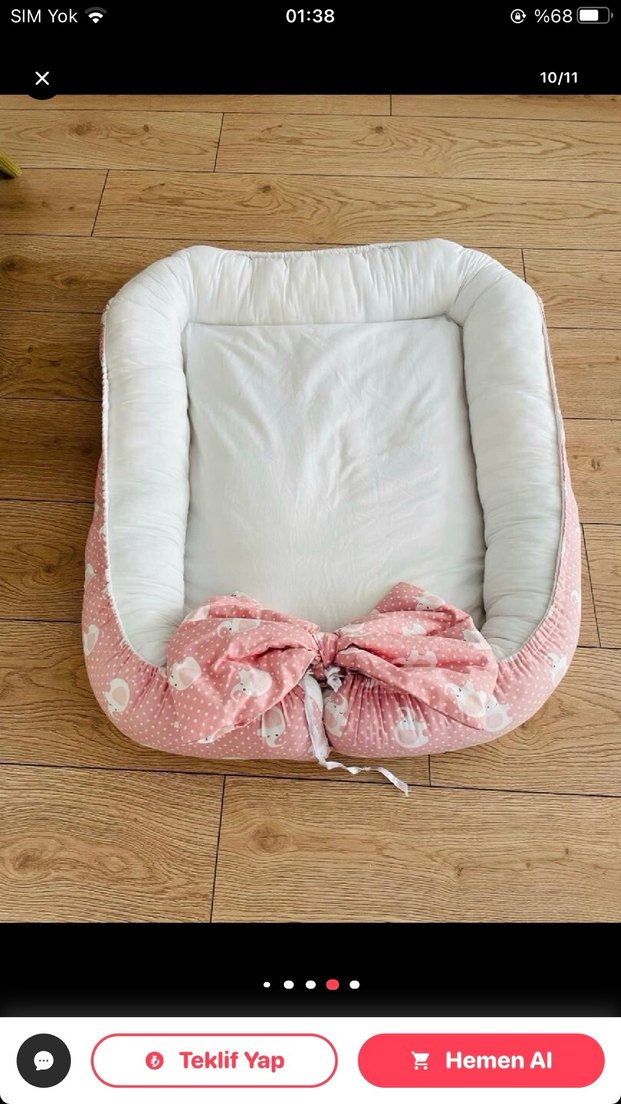 Pembe Fil Desenli Bebek Yatağı - Görsel 3