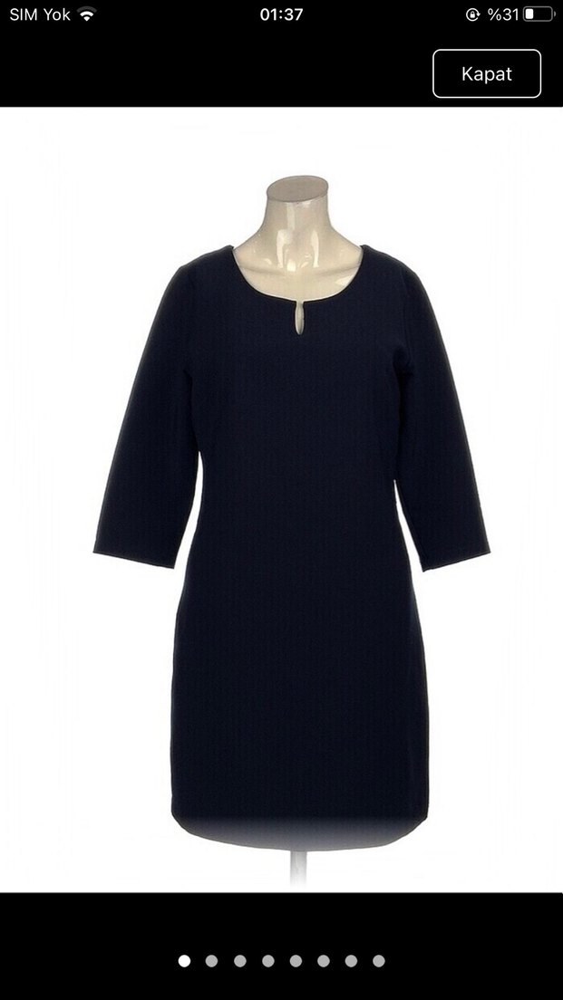 Lacivert V Yakalı kısa Ofis Elbisesi - Görsel 3