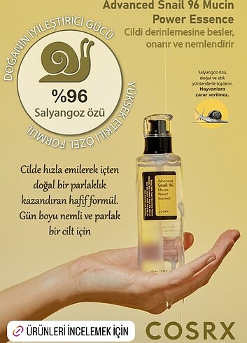 Cosrx Salyangoz özlü nemlendirici ve besleyici essence