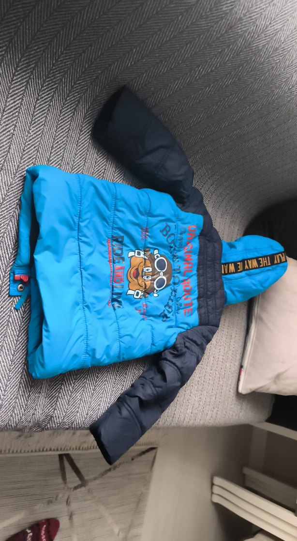 Erkek Çocuk Mavi Düğmeli Kışlık Mont - Görsel 5