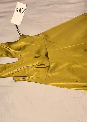 Kadın Parlak Haki V-Yaka Uzun Tulum - Görsel 3