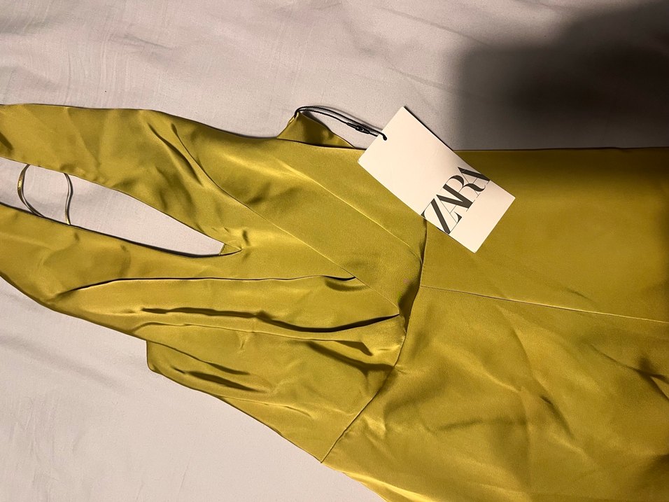 Kadın Parlak Haki V-Yaka Uzun Tulum - Görsel 4