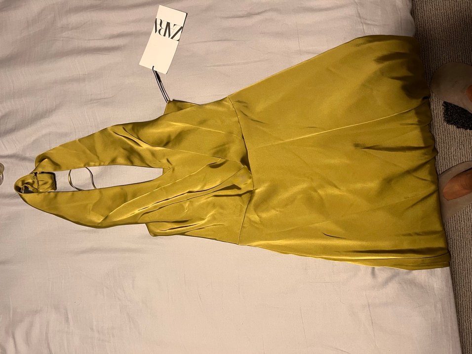 Kadın Parlak Haki V-Yaka Uzun Tulum - Görsel 3