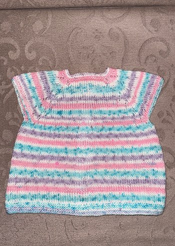 Kız Çocuk Renkli Örme Kolsuz Hırka el örgüsü - Görsel 2