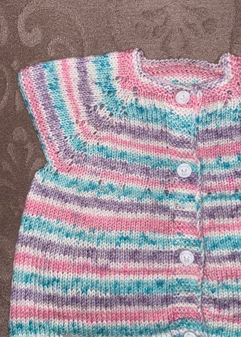 Kız Çocuk Renkli Örme Kolsuz Hırka el örgüsü - Görsel 3