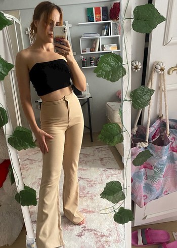 Bej Kadın Kumaş Pantolon Midi Boy