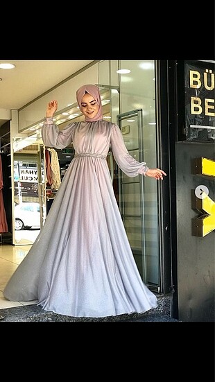 Tesettür abiye nişanlık gri pudra