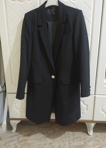 Siyah Kadın Uzun Kollu Düğmeli Blazer Ceket