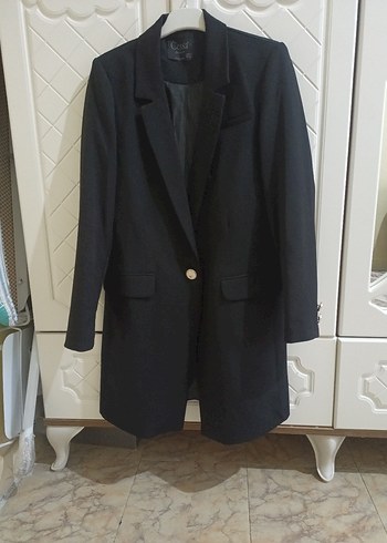 42 Beden siyah Renk Siyah Kadın Uzun Kollu Düğmeli Blazer Ceket