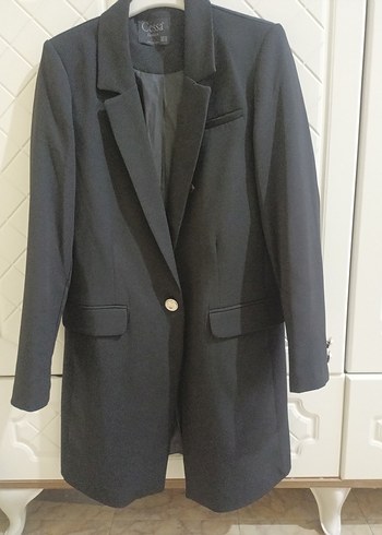 42 Beden Siyah Kadın Uzun Kollu Düğmeli Blazer Ceket