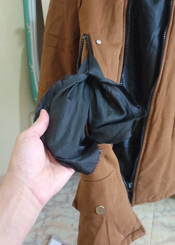 40 Beden kahverengi Renk Kahverengi Süet Kadın Ceket, Kürk Detaylı, Midi Boy