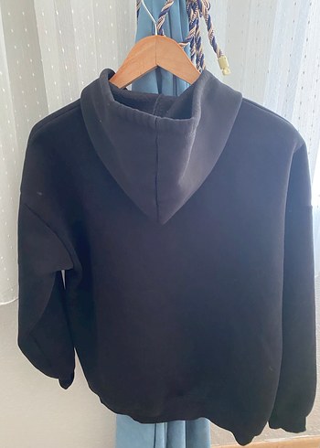 l Beden Siyah Fermuarlı Kapüşonlu Kadın Sweatshirt