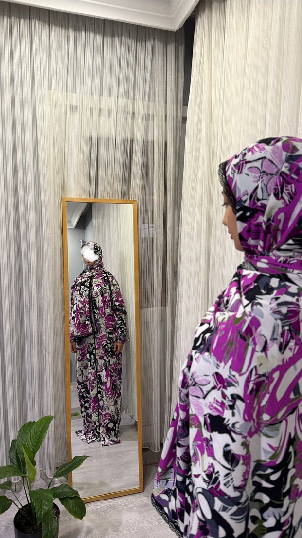 Kadın Mor Uzun Bağcıklı Yağmurluk - Görsel 3