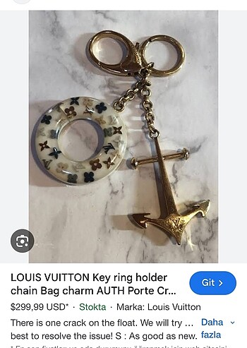 Beden altın Renk Orjinal Louis Vuitton Anchor Çanta Süsü