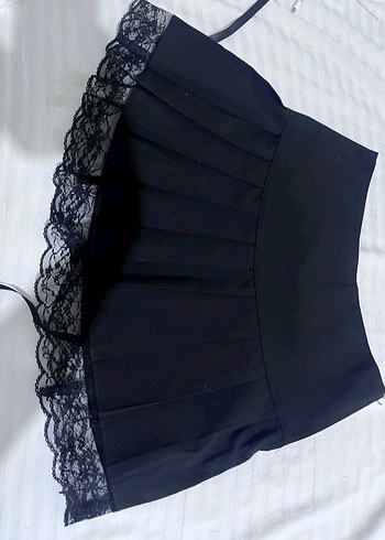 38 Beden siyah Renk Dantel Detaylı Siyah Gotik Mini Etek