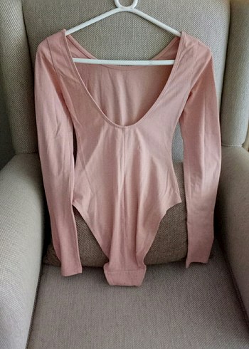 s Beden Uzun Kollu Pembe Çıtçıtlı Body