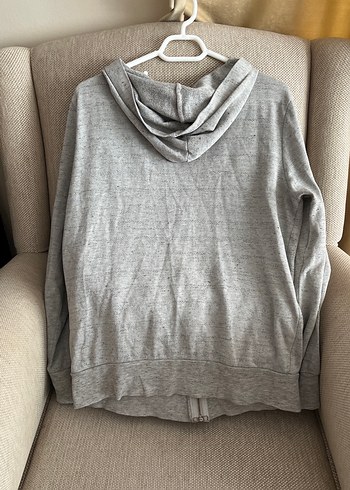 Kadın Gri Kapüşonlu Fermuarlı Spor Dış giyim - Görsel 4