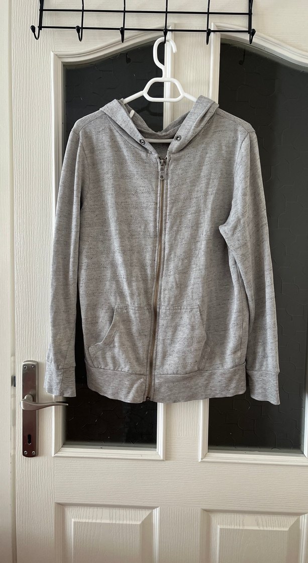 Kadın Gri Kapüşonlu Fermuarlı Spor Dış giyim - Görsel 5